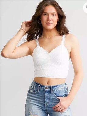 BKE Essentials White Lace Longline Bralette Size large